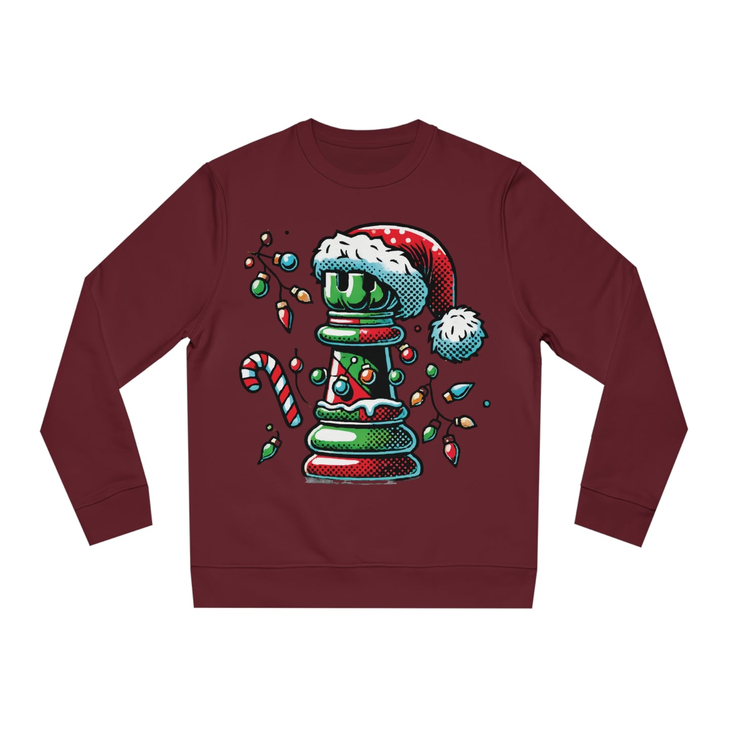 Sudadera Unisex Changer – Torre de Ajedrez Pop Art Navideño   Sweatshirt  63.00 Burgundy-2XL