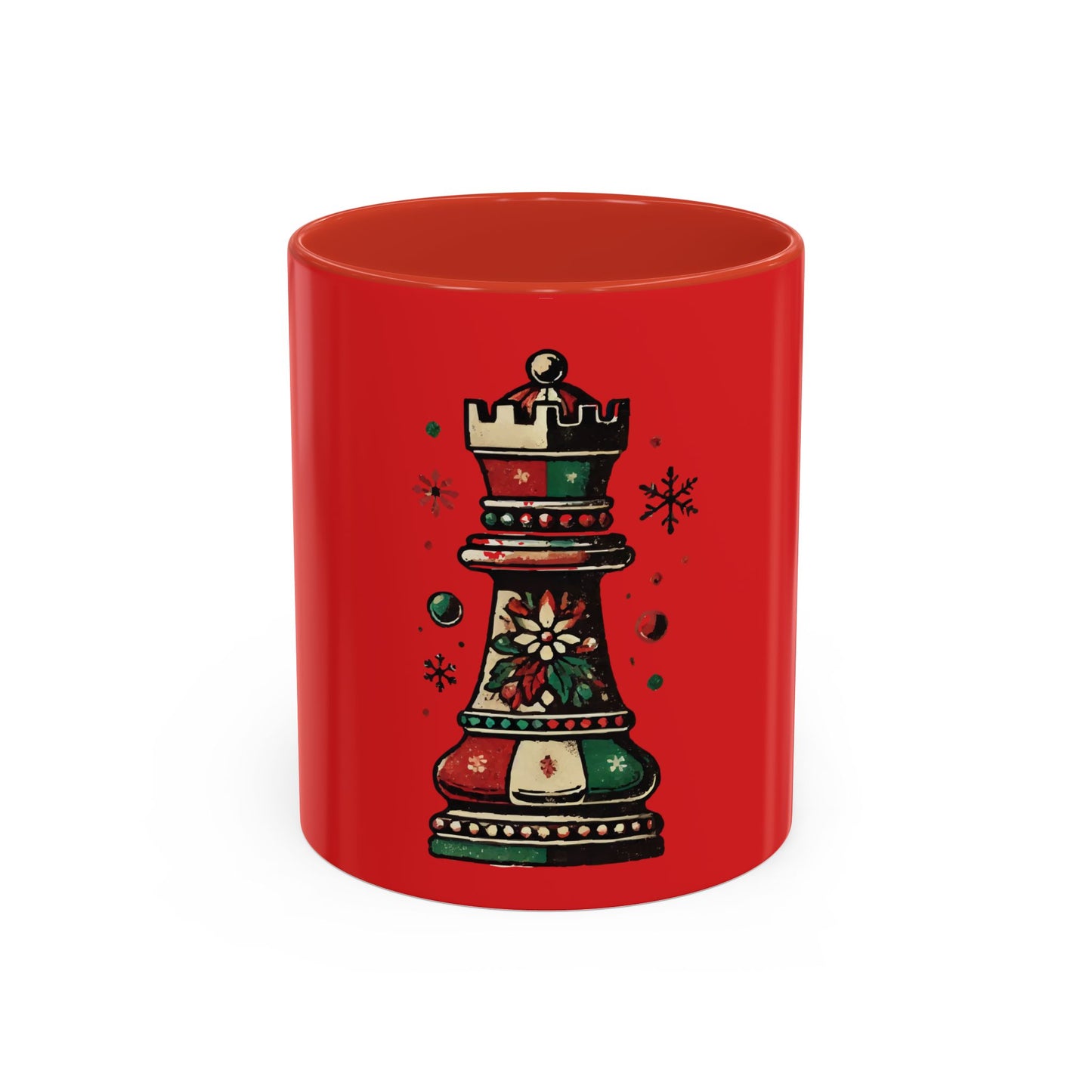 Taza de café con diseño de torre de ajedrez vintage navideño, 11 y 15 oz   Mug  15.00 11oz-Red