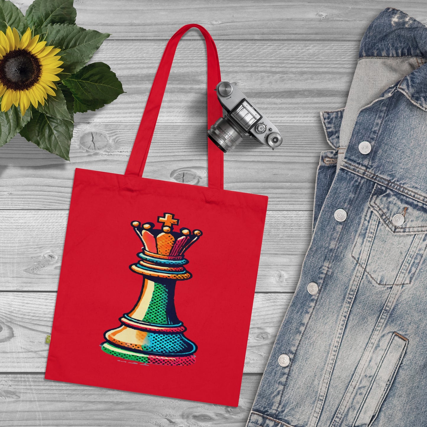 “Bolso Tote Algodón Orgánico Rey de Ajedrez – Pop Art Sostenible”   Bags