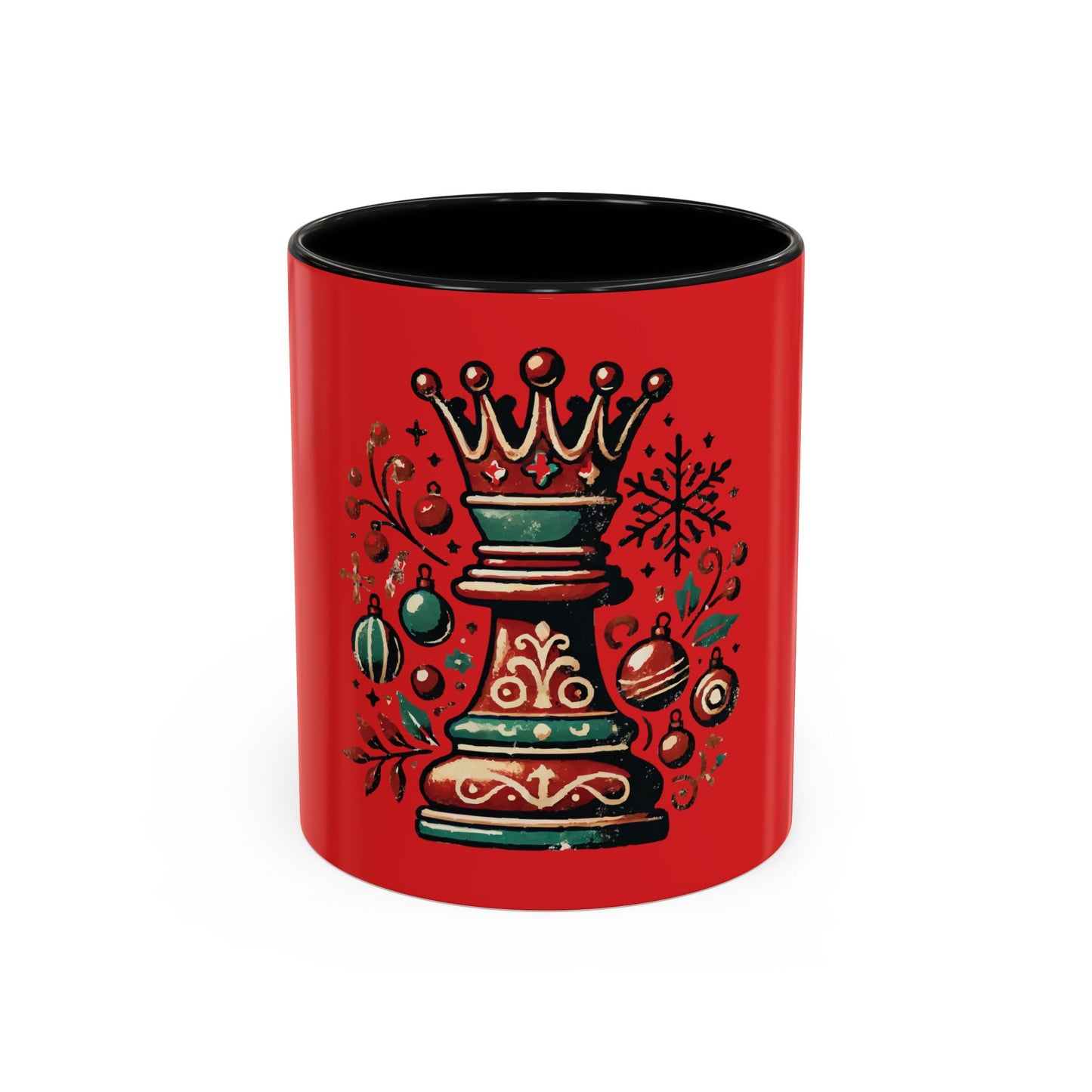 Taza de Cerámica con la Reina de Ajedrez en Estilo Vintage Navideño   Mug  15.00 11oz-Black