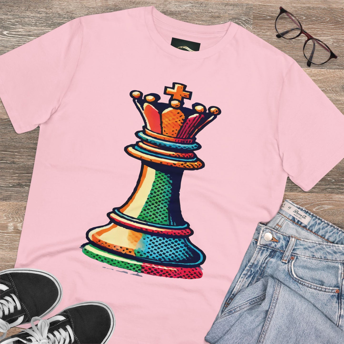 “Camiseta Unisex Rey de Ajedrez – Algodón Orgánico con Diseño Pop Art”   T-Shirt  33.00 Cotton-Pink-3XL