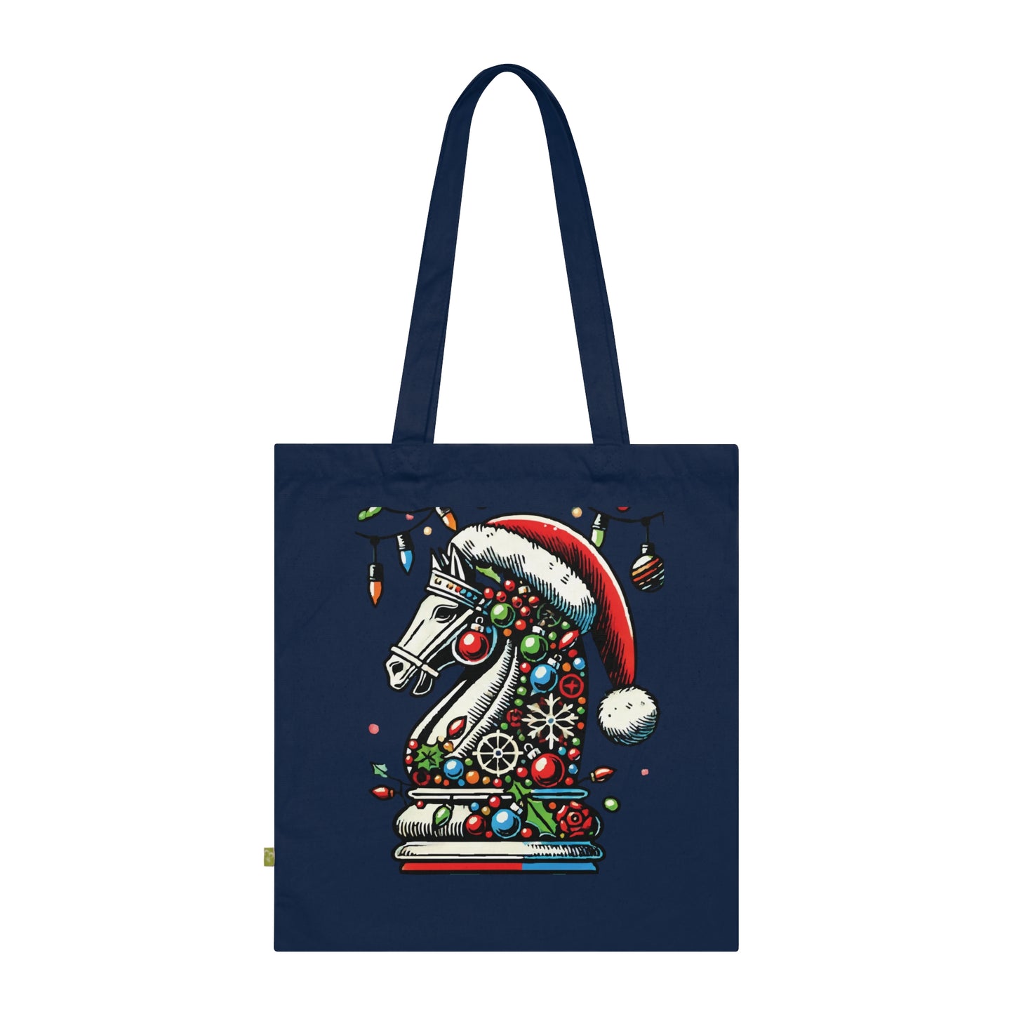 Bolso de Algodón Orgánico – Caballo de Ajedrez Navideño en Pop Art   Bags  24.00 French-Navy-15-x-16.5