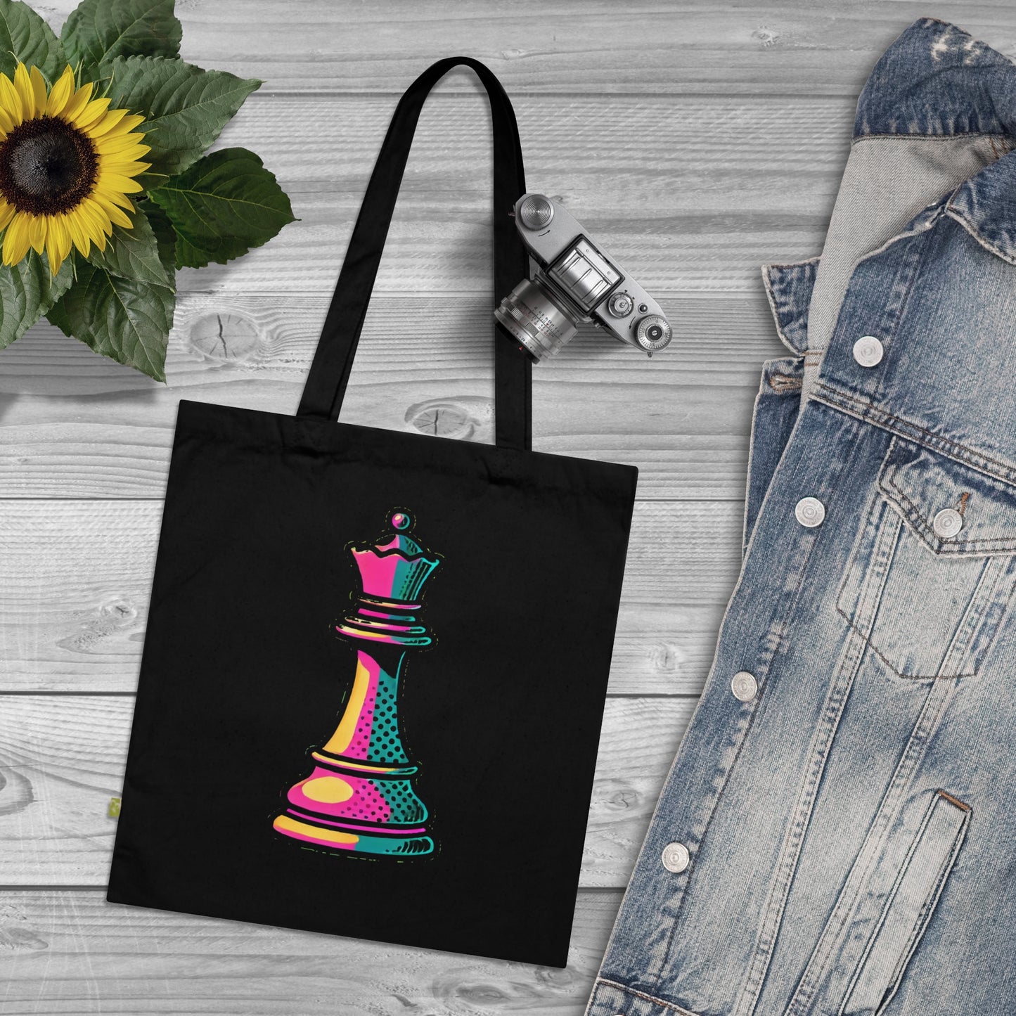 “Bolso Tote Algodón Orgánico Reina de Ajedrez – Diseño Pop Art Ecológico”   Bags