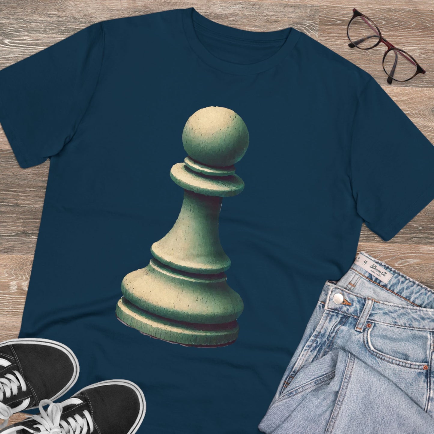 “Organic Unisex T-Shirt – Vintage Pawn Design, 100% Organic Cotton”   T-Shirt  33.00 French-Navy-2XL