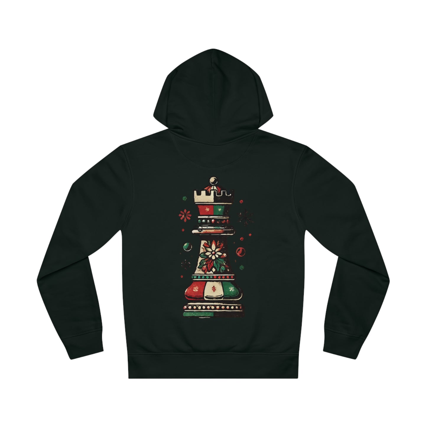 Unisex Drummer Hoodie con Torre de Ajedrez Vintage Navideña   Hoodie