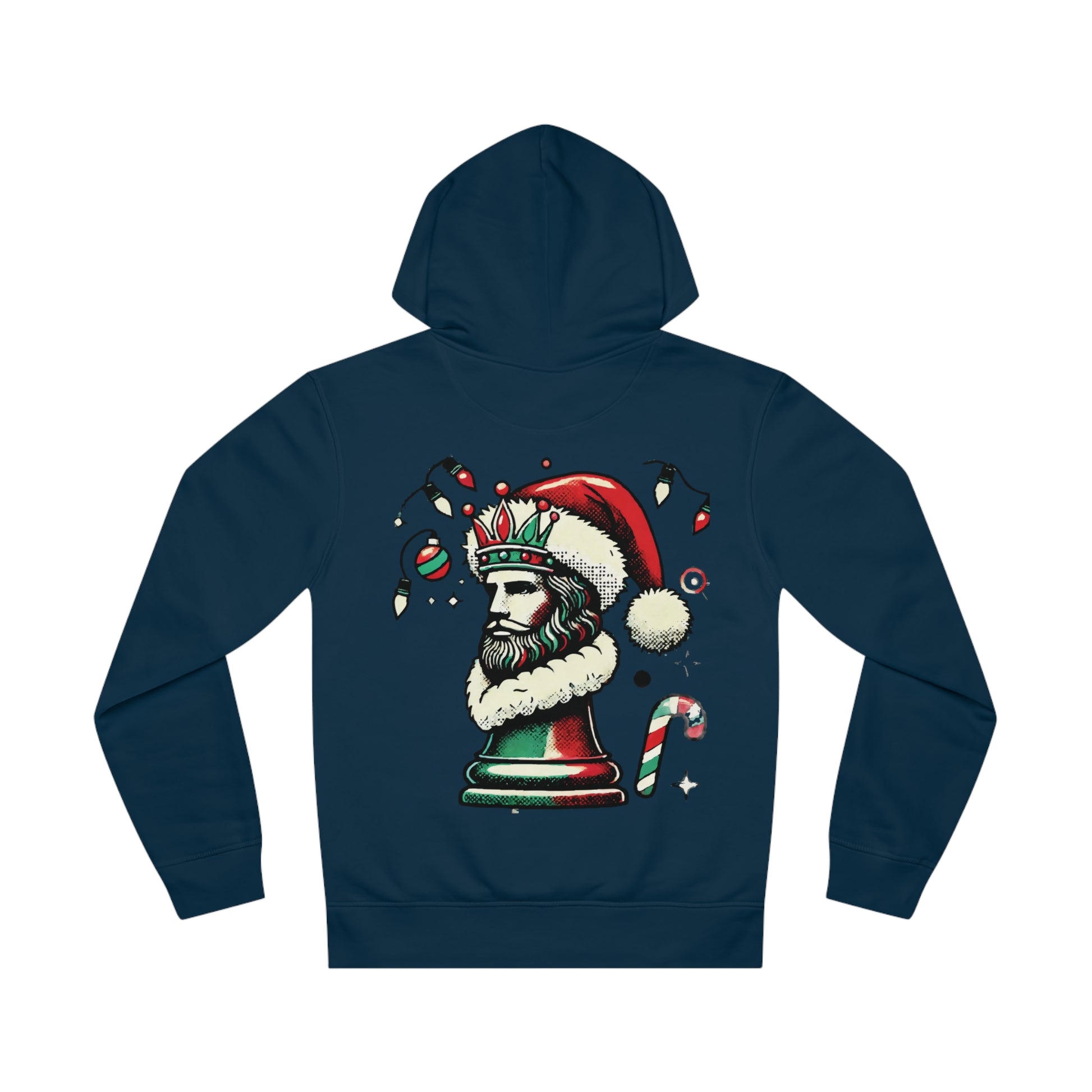 Unisex Drummer Hoodie con Rey de Ajedrez en Estilo Navideño Pop Art   Hoodie