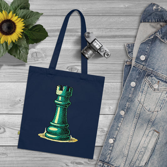 Chess Tower Pop Art Organic Cotton Tote Bag   Bags  24.00 French-Navy-15-x-16.5