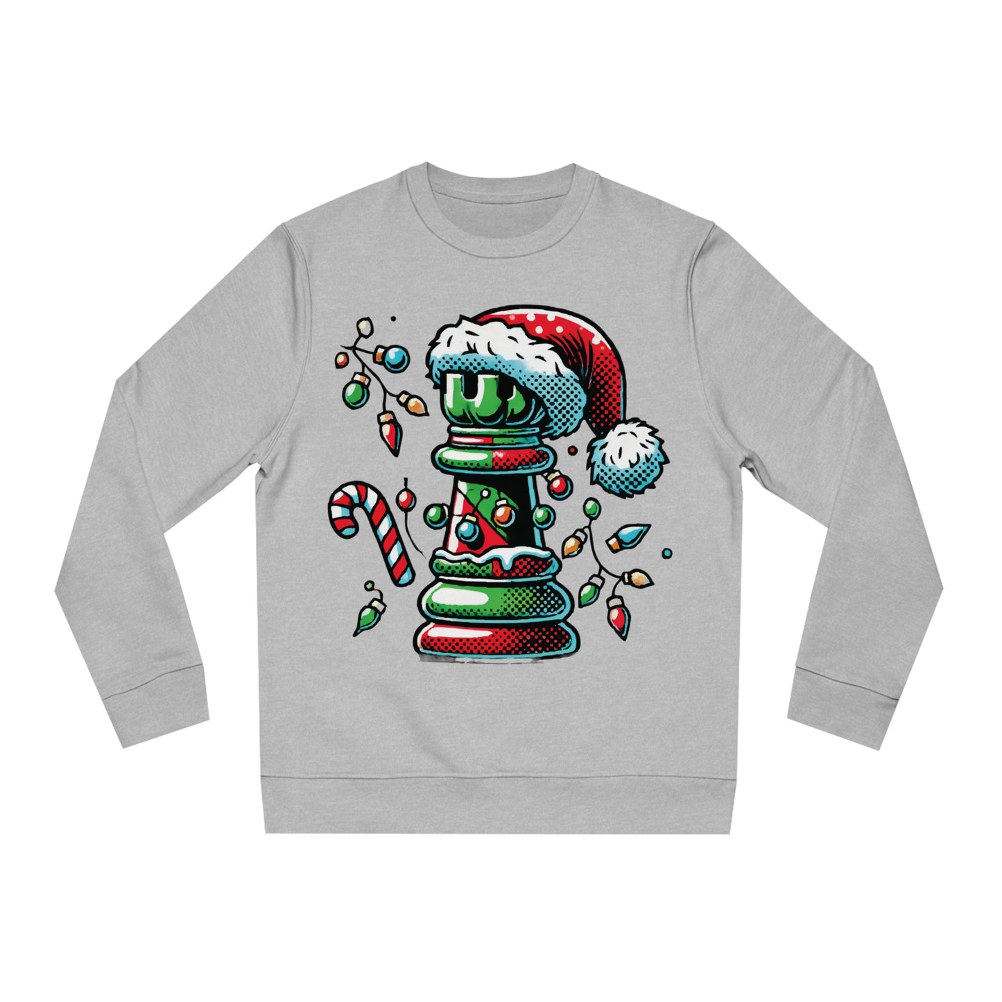 Sudadera Unisex Changer – Torre de Ajedrez Pop Art Navideño   Sweatshirt  63.00 Heather-Grey-2XL