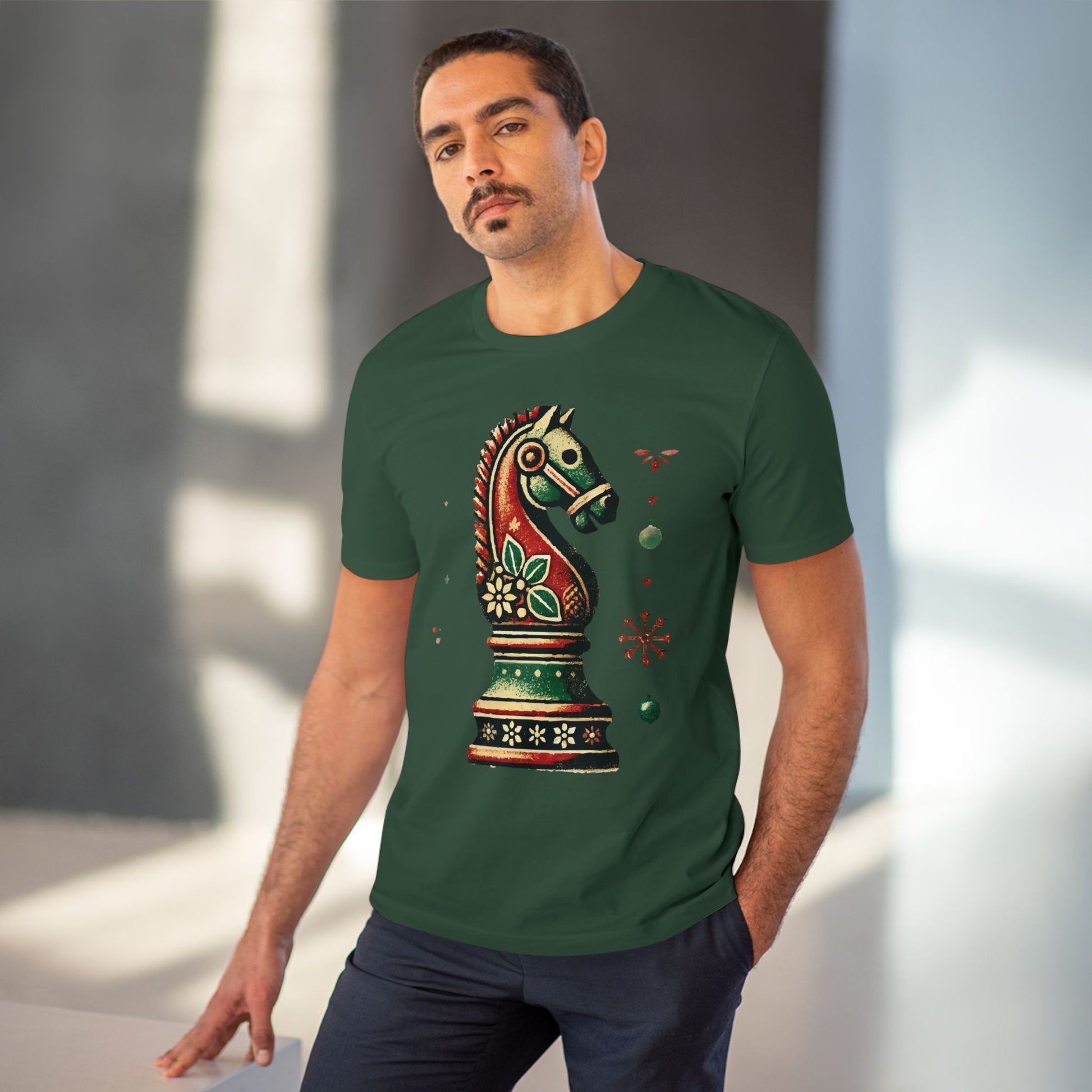 Camiseta Unisex de Algodón Orgánico con Diseño de Caballo Vintage Navideño   T-Shirt