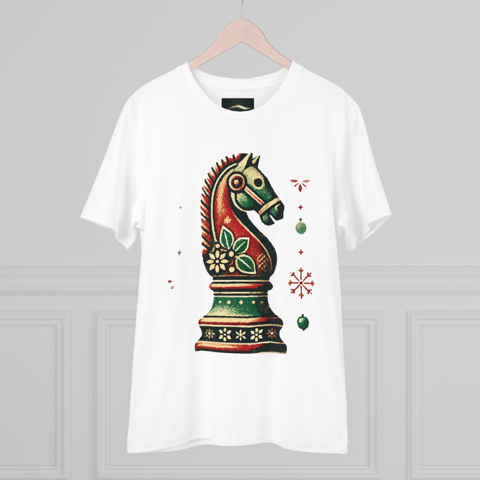 Camiseta Unisex de Algodón Orgánico con Diseño de Caballo Vintage Navideño   T-Shirt