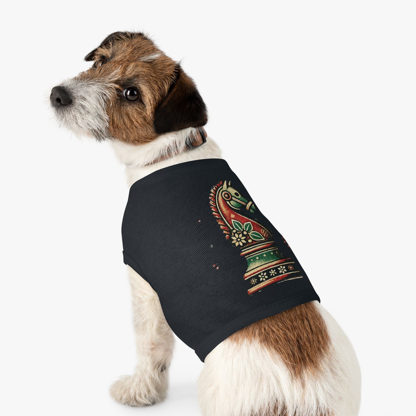 Camiseta Mascota Navideña de Algodón con Caballo de Ajedrez Vintage   Pets