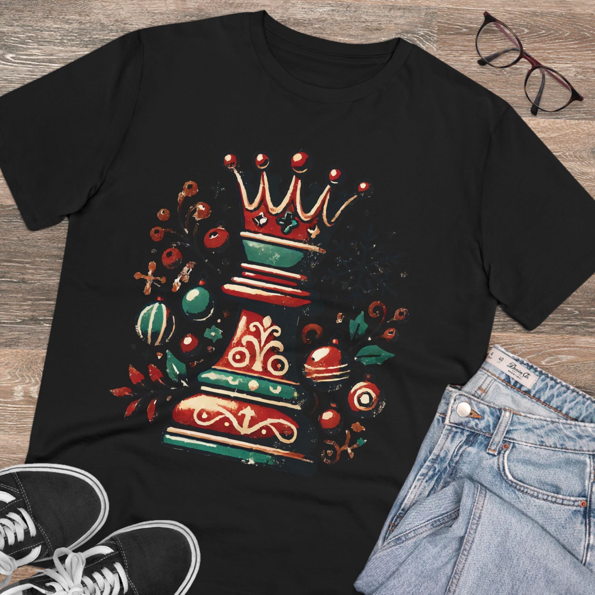 Camiseta Unisex Creador Orgánico con Diseño Reina Vintage Navideño   T-Shirt  27.00 Black-2XL