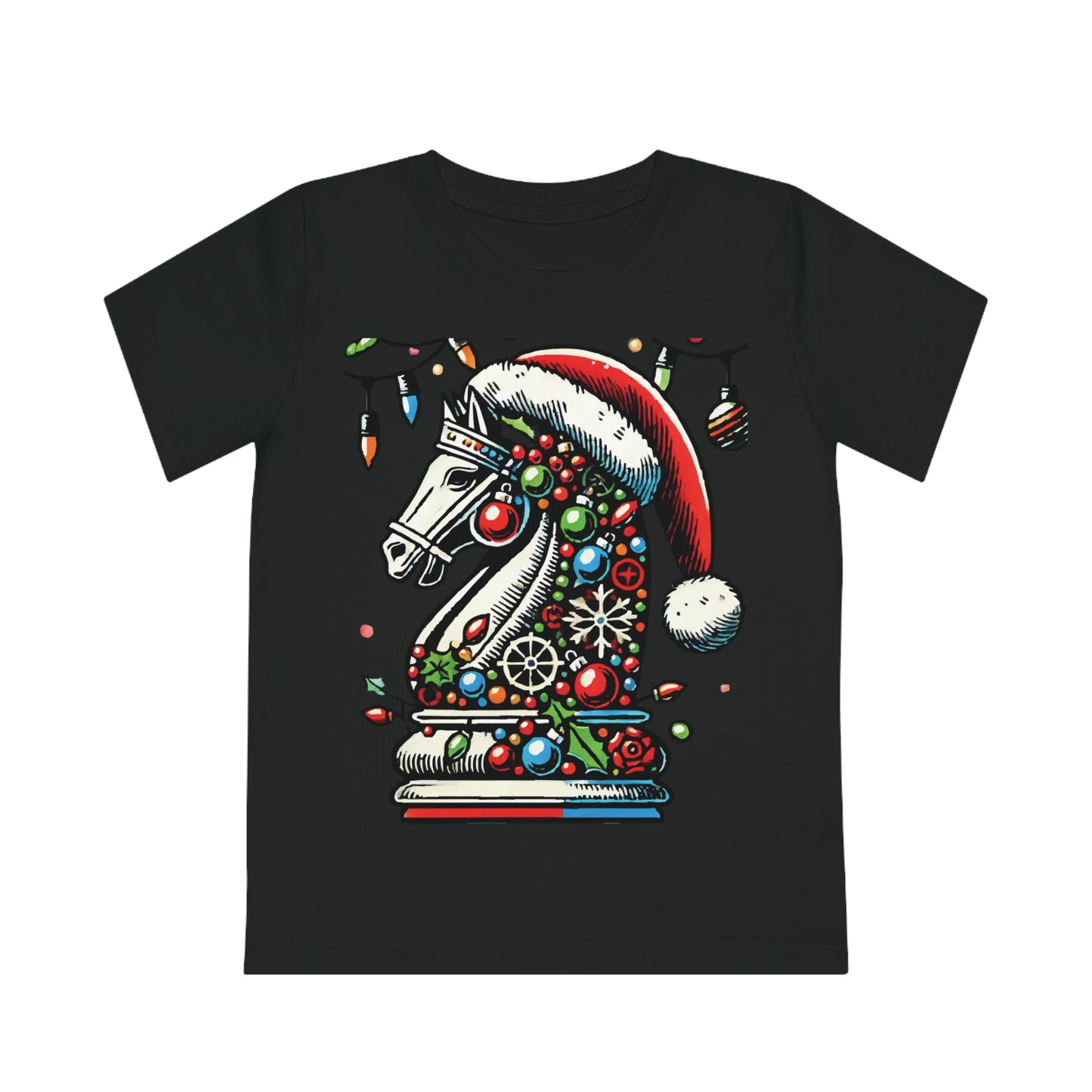 Kids’ Creator T-Shirt – Caballo de Ajedrez en Pop Art, Algodón Orgánico   Kids clothes  27.00 Black-12-14-Years