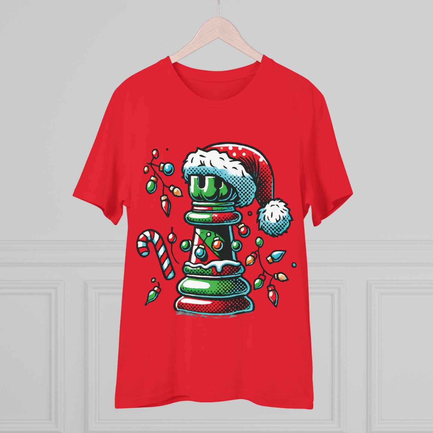 Organic Creator T-Shirt: Diseño de Torre de Ajedrez Pop Art Navideño   T-Shirt