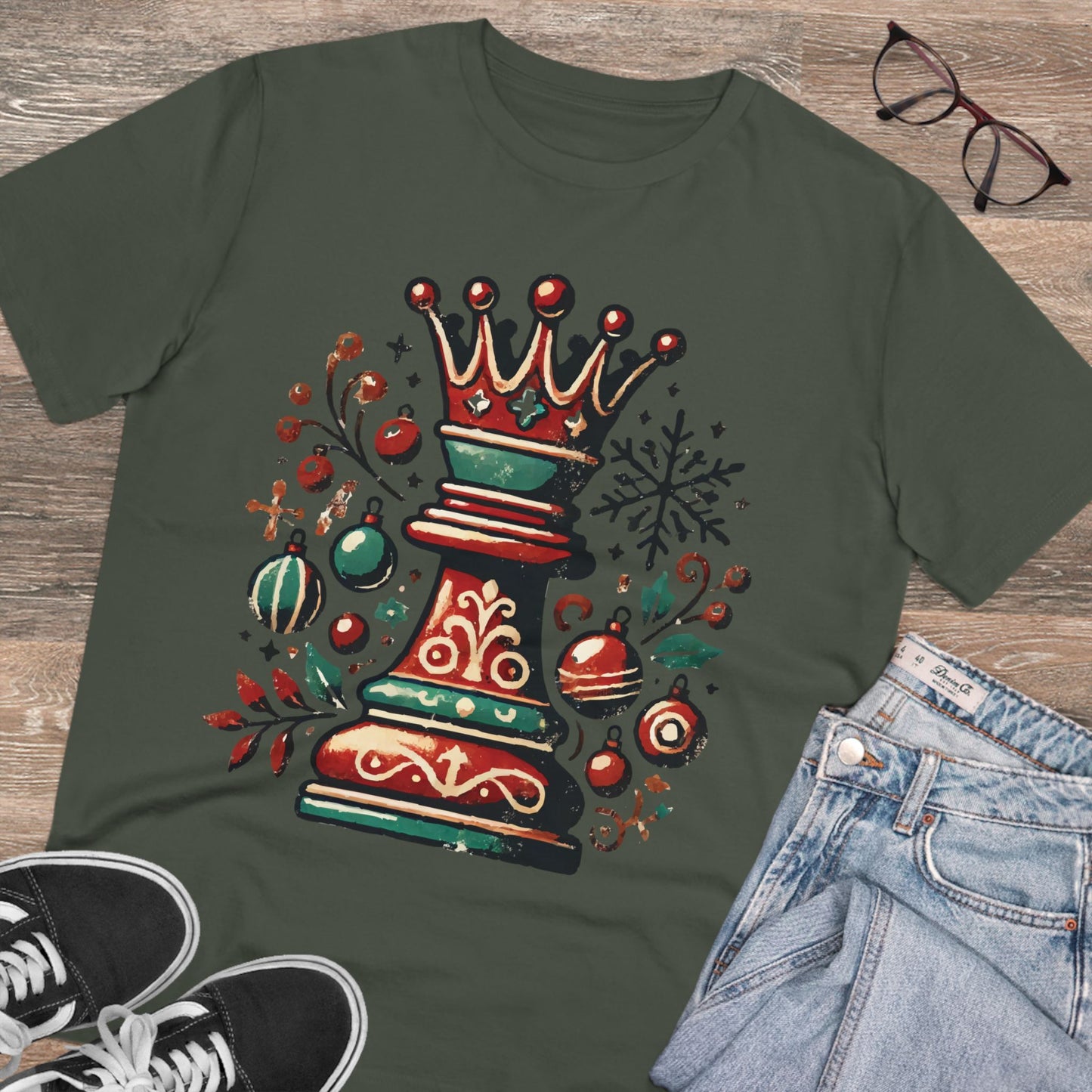 Camiseta Unisex Creador Orgánico con Diseño Reina Vintage Navideño   T-Shirt