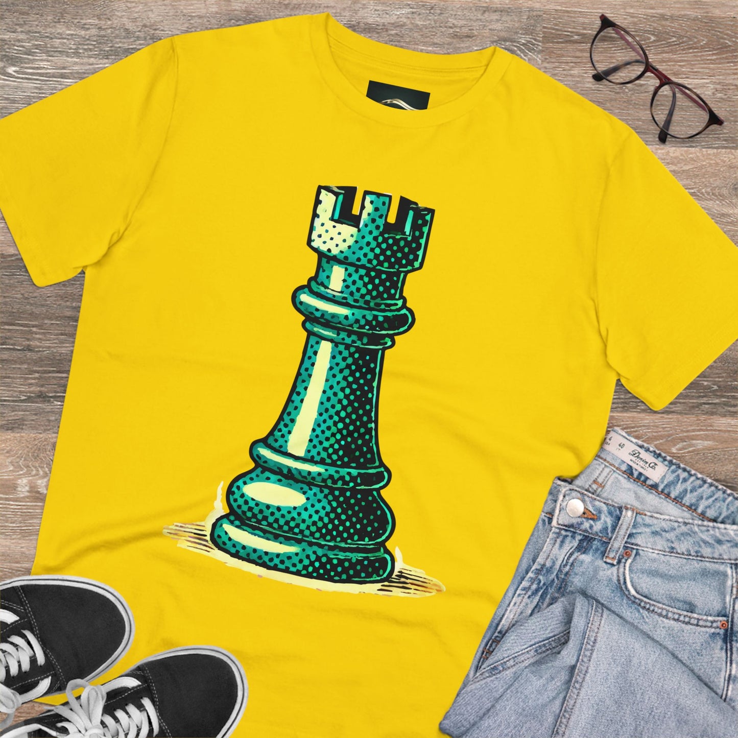 Chess Tower Organic cotton T-shirt   T-Shirt  39.00 Golden-Yellow-3XL