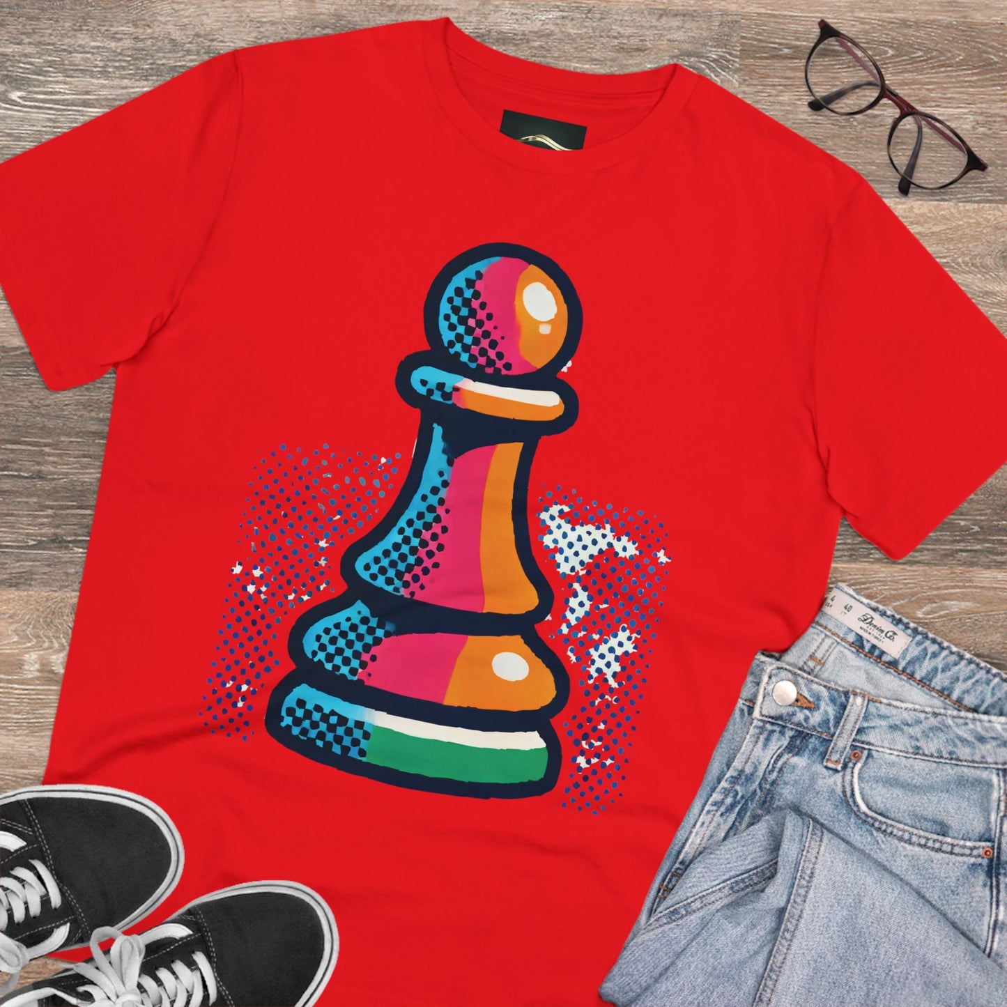 “Camiseta Unisex Peón de Ajedrez – Algodón Orgánico y Estilo Pop Art”   T-Shirt  33.00 Bright-Red-3XL