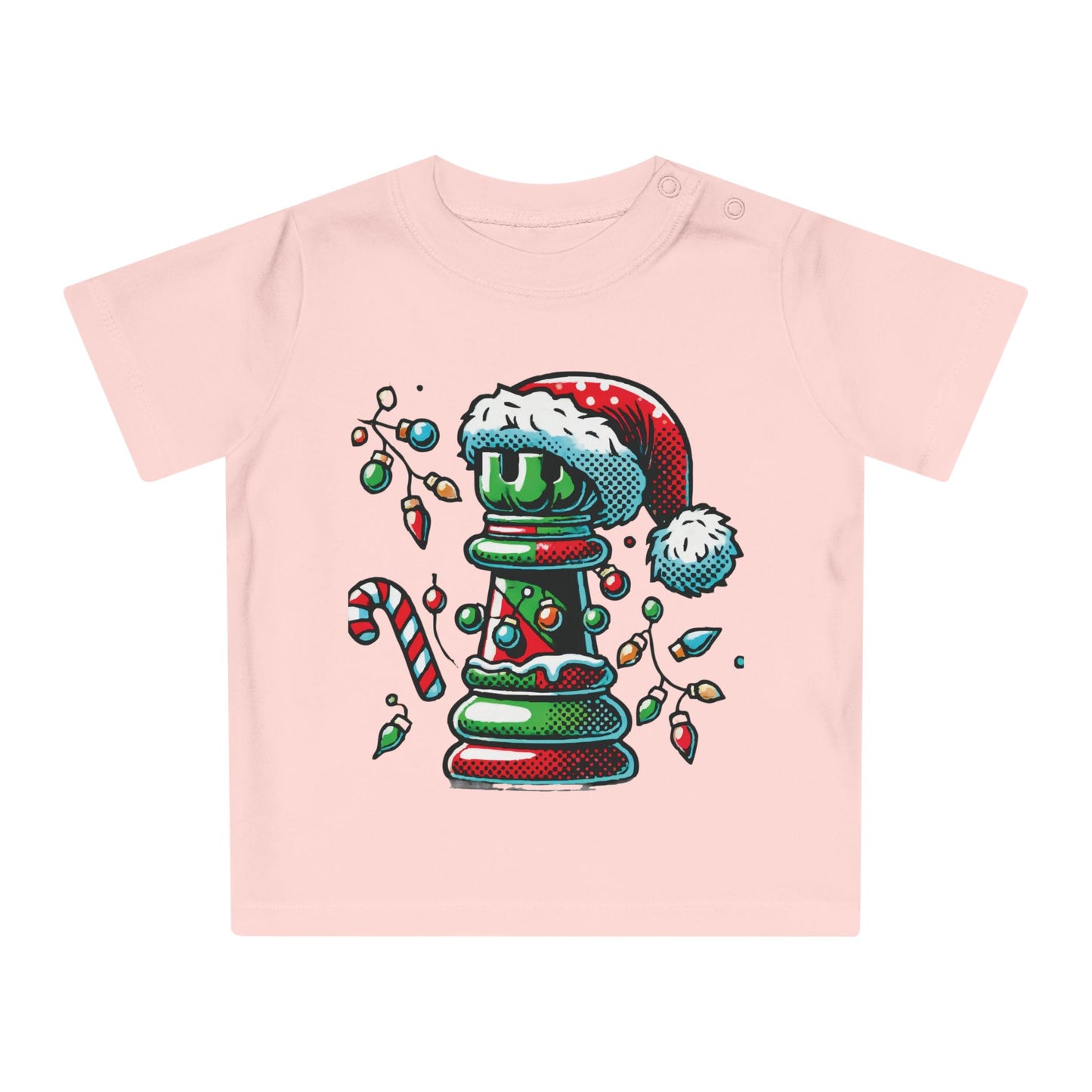 Camiseta de Bebé 100% Algodón Orgánico – Diseño Torre Ajedrez Pop Art Navideño   Kids clothes  27.00 Powder-Pink-2-3-yrs