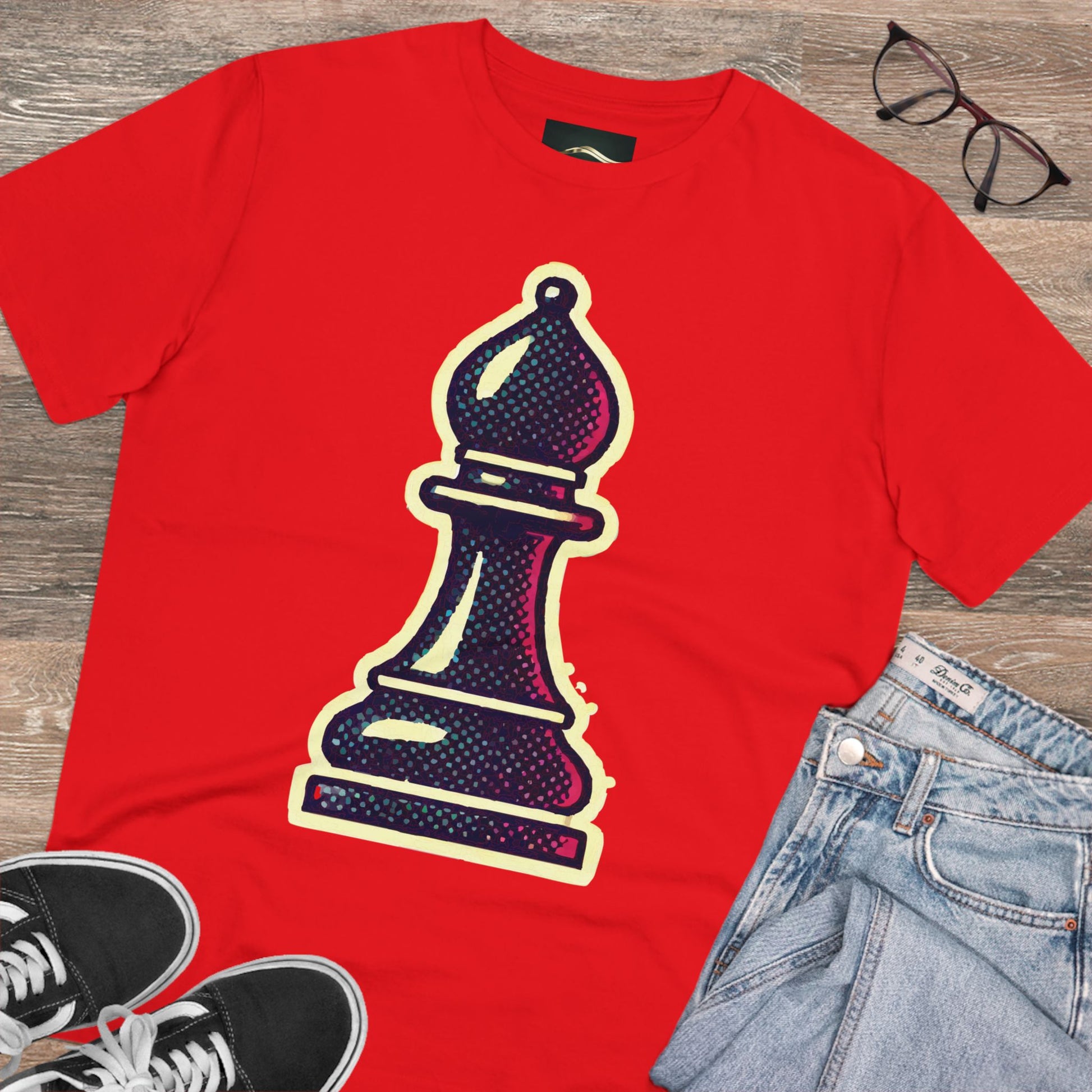 “Camiseta Unisex Alfil de Ajedrez – Algodón Orgánico y Diseño Pop Art”   T-Shirt