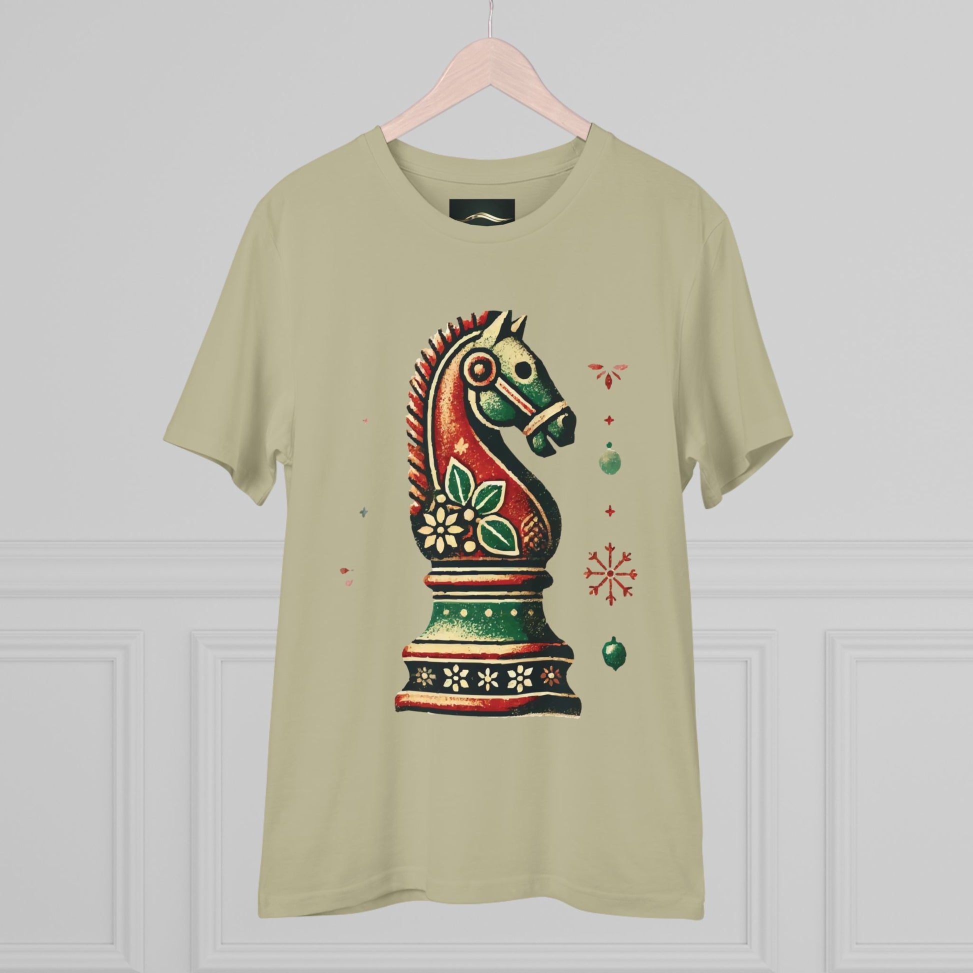 Camiseta Unisex de Algodón Orgánico con Diseño de Caballo Vintage Navideño   T-Shirt