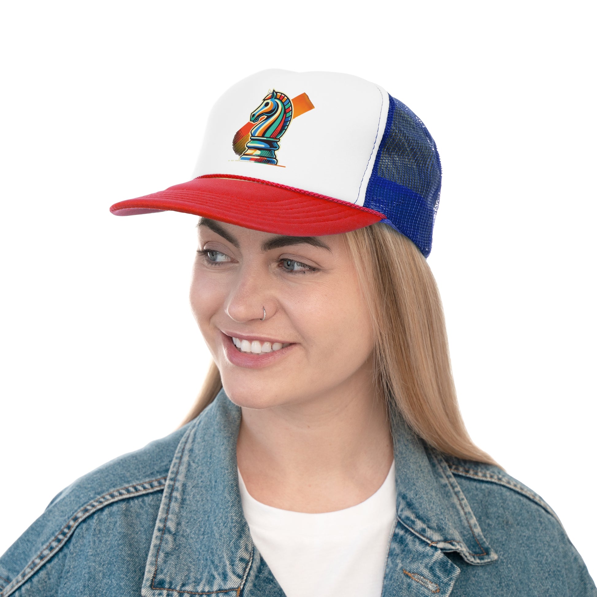 “Trucker Cap Pop Art con diseño de caballo ajedrez – Ajustable y ligera”   Hats