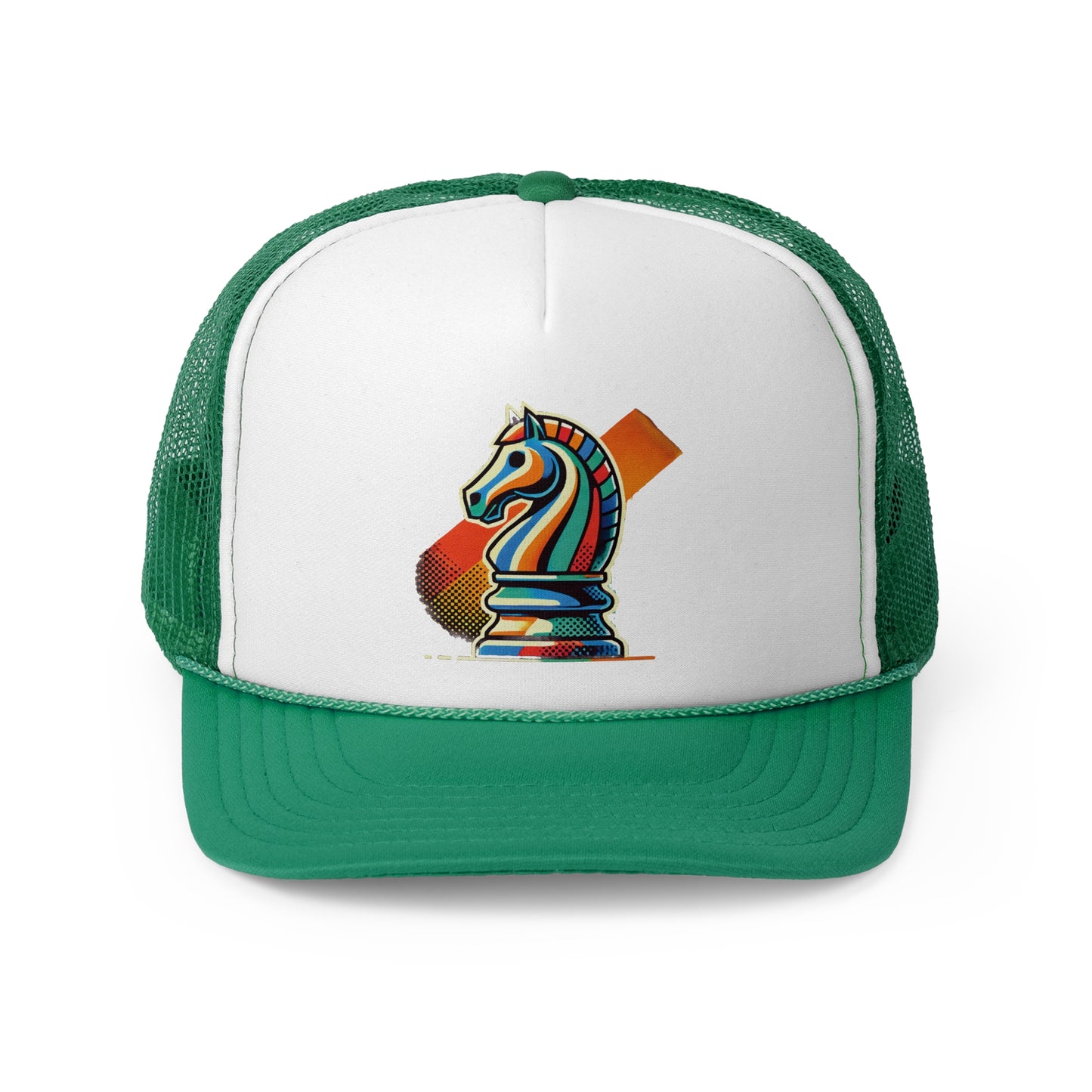 “Trucker Cap Pop Art con diseño de caballo ajedrez – Ajustable y ligera”   Hats  27.00 Green-One-size