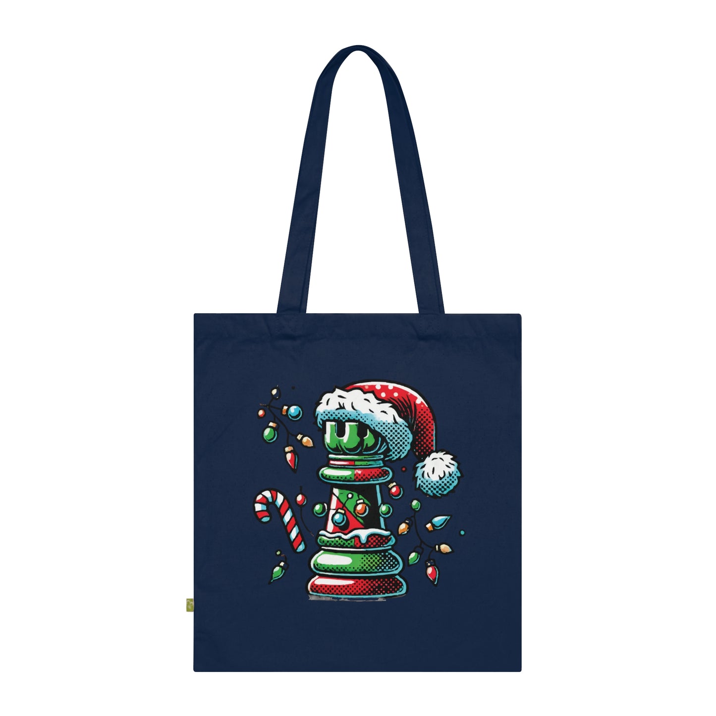 Bolsa Tote de Algodón Orgánico – Torre de Ajedrez Estilo Pop Art Navideño   Bags  24.00 French-Navy-15-x-16.5