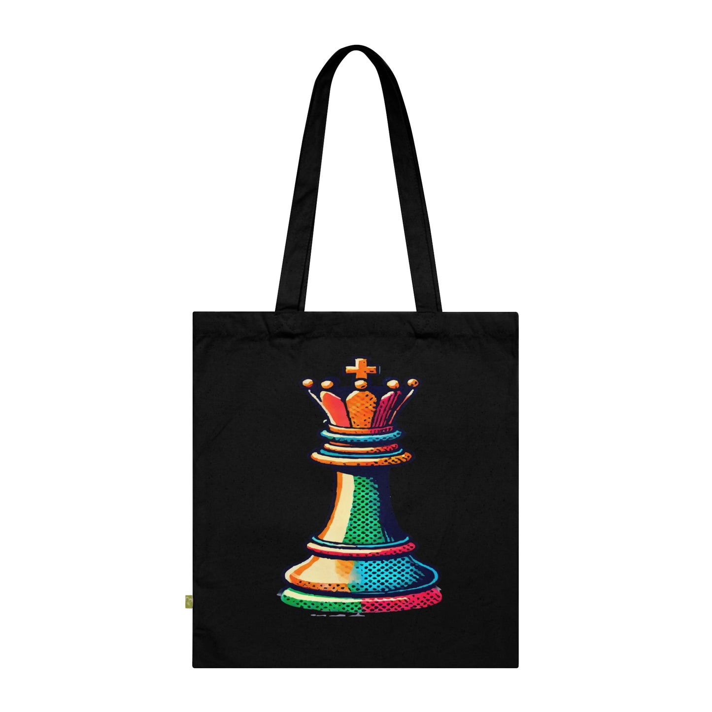 “Bolso Tote Algodón Orgánico Rey de Ajedrez – Pop Art Sostenible”   Bags  24.00 Black-15-x-16.5