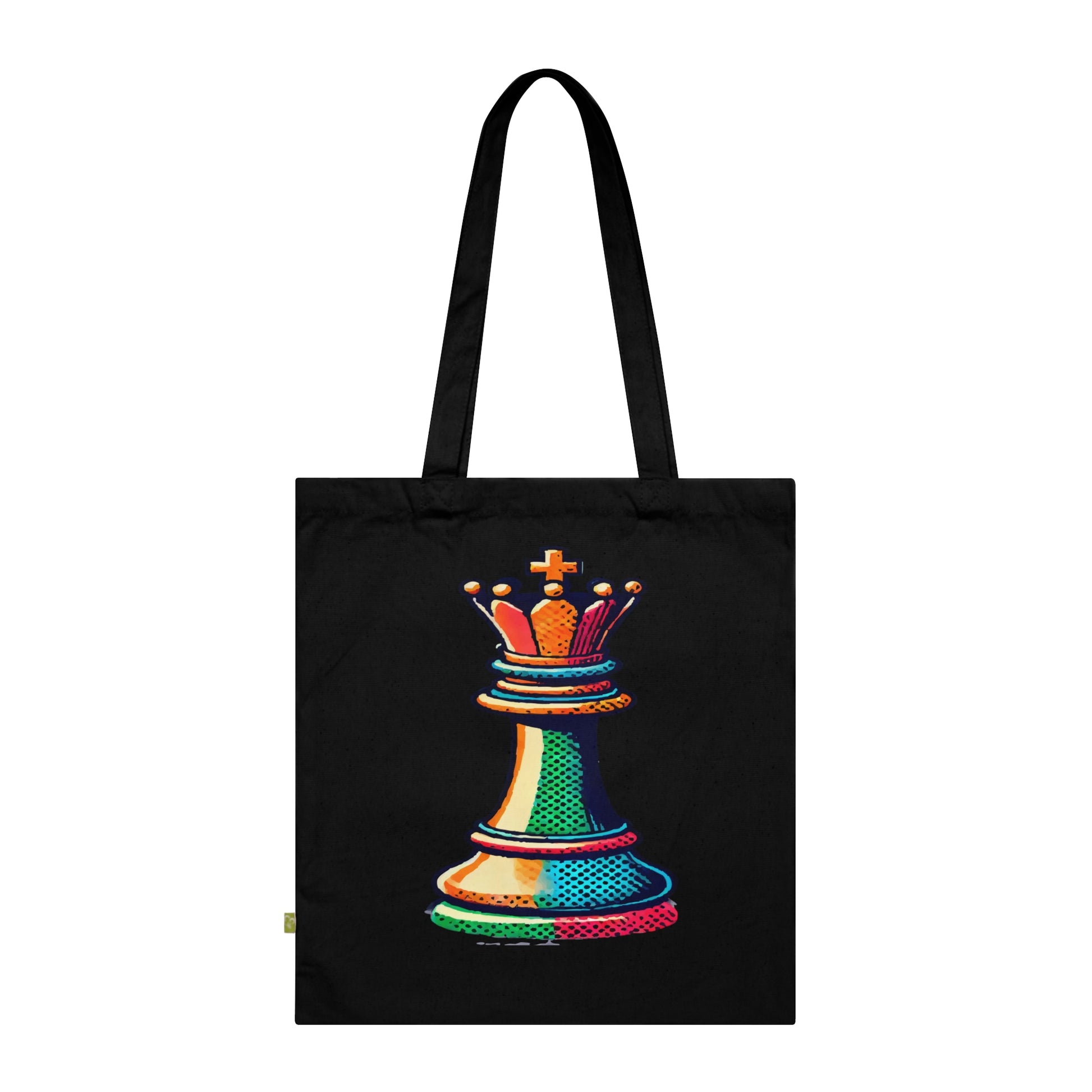 “Bolso Tote Algodón Orgánico Rey de Ajedrez – Pop Art Sostenible”   Bags  24.00 Black-15-x-16.5