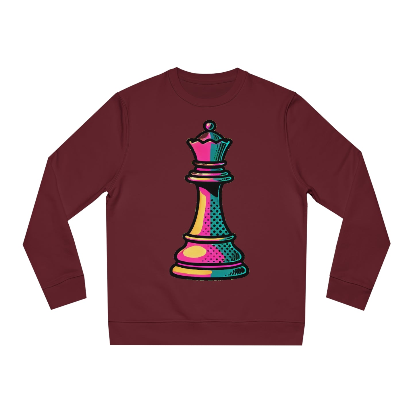 “Sudadera Unisex Orgánica Reina de Ajedrez – Pop Art”   Sweatshirt  72.00 Burgundy-2XL