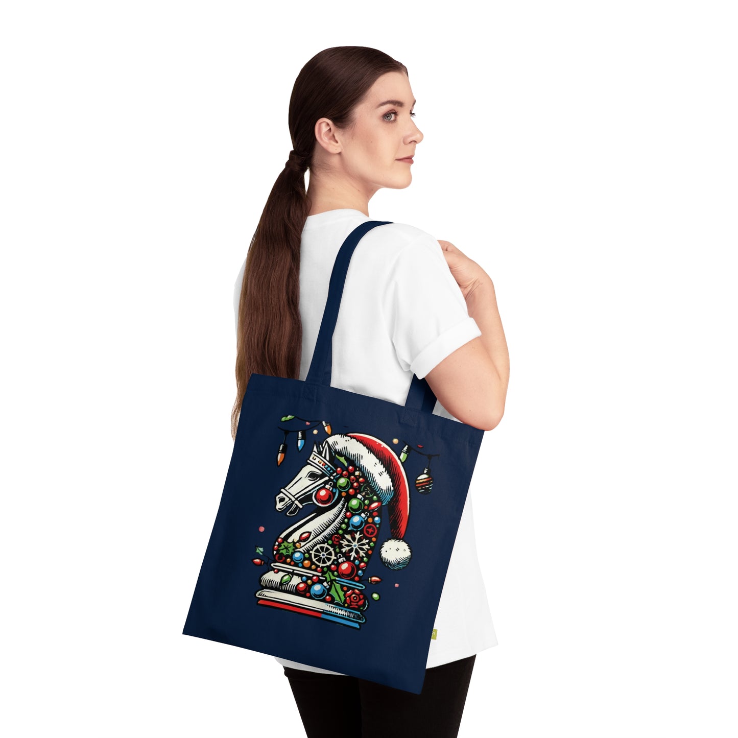 Bolso de Algodón Orgánico – Caballo de Ajedrez Navideño en Pop Art   Bags