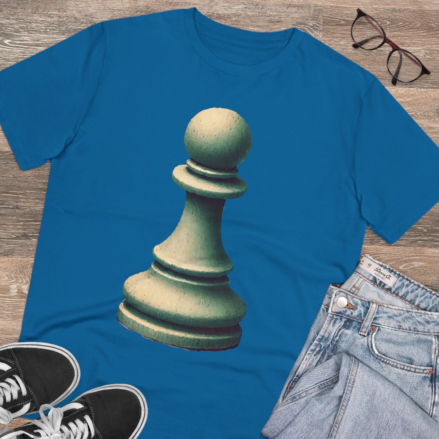 “Organic Unisex T-Shirt – Vintage Pawn Design, 100% Organic Cotton”   T-Shirt  33.00 Royal-Blue-2XL