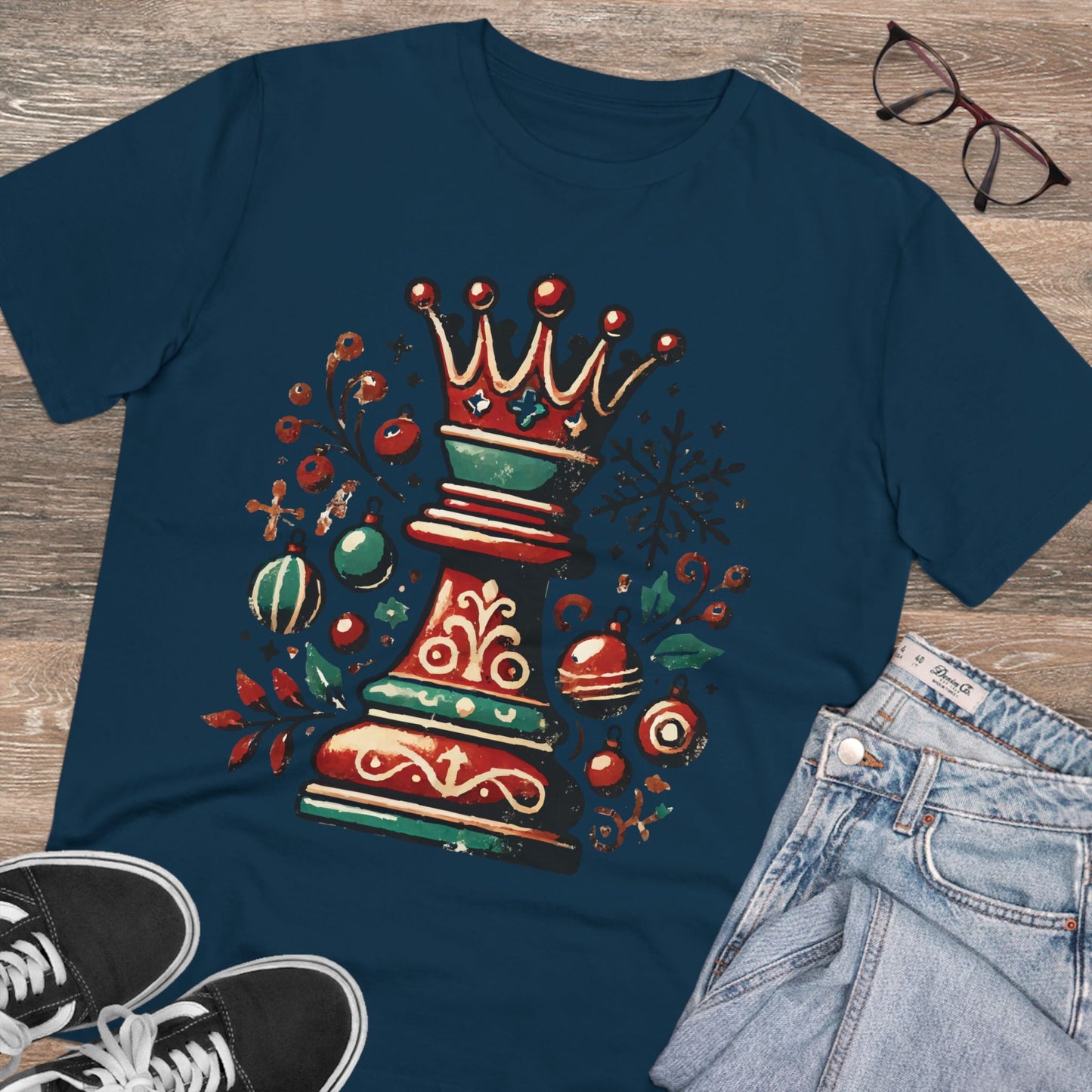 Camiseta Unisex Creador Orgánico con Diseño Reina Vintage Navideño   T-Shirt  27.00 French-Navy-2XL