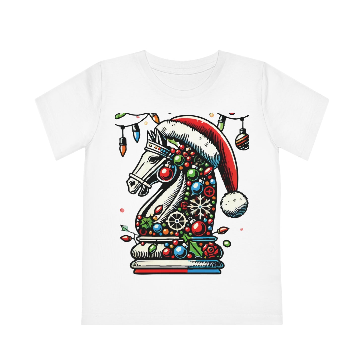 Kids’ Creator T-Shirt – Caballo de Ajedrez en Pop Art, Algodón Orgánico   Kids clothes  27.00 White-12-14-Years