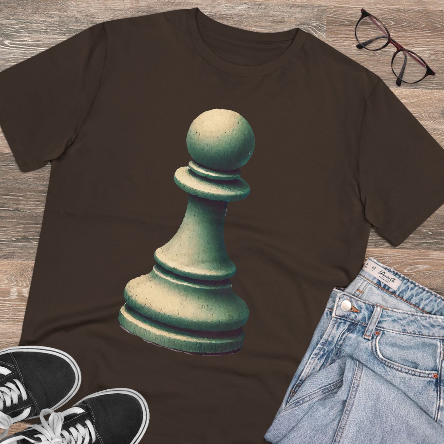 “Organic Unisex T-Shirt – Vintage Pawn Design, 100% Organic Cotton”   T-Shirt  33.00 Deep-Chocolate-2XL