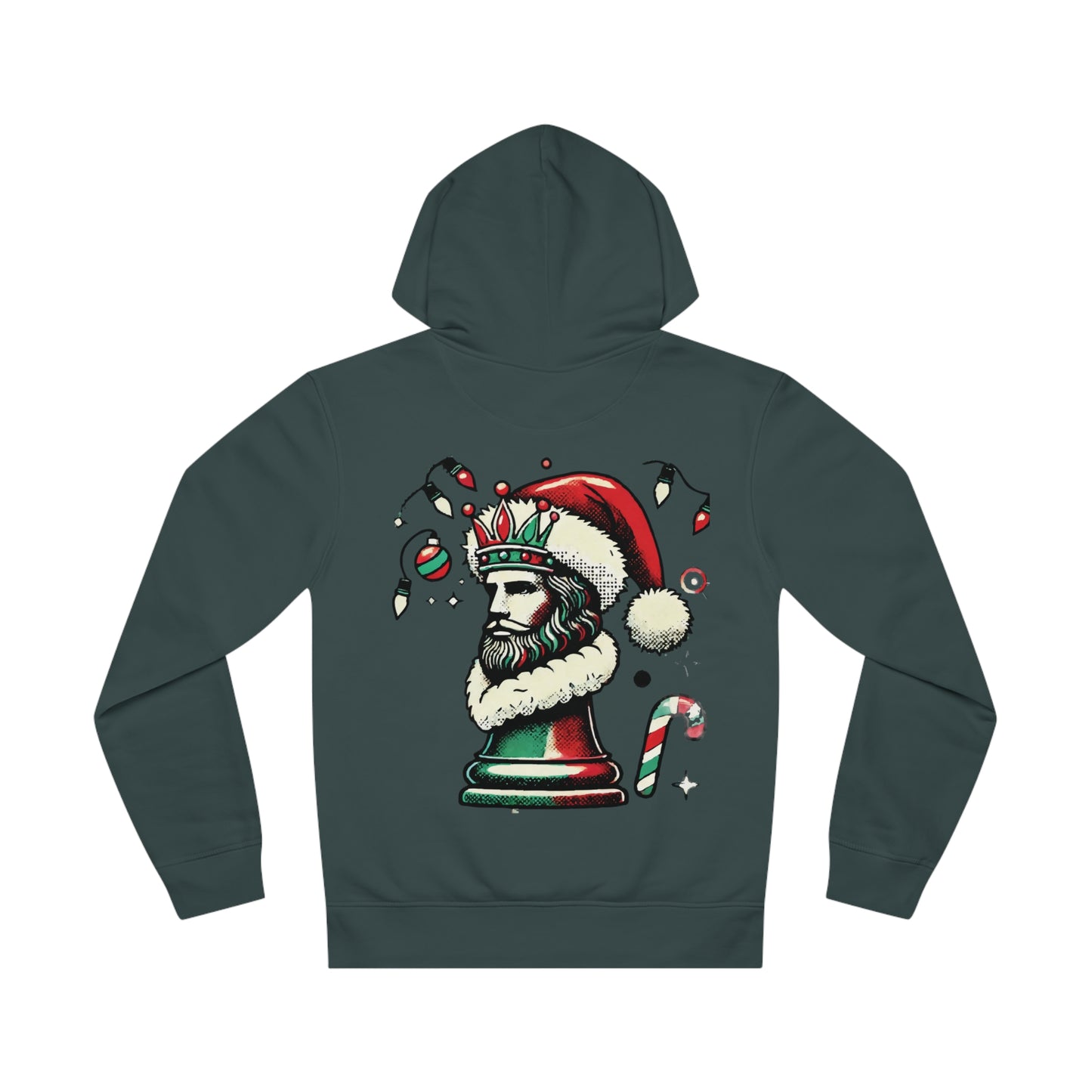 Unisex Drummer Hoodie con Rey de Ajedrez en Estilo Navideño Pop Art   Hoodie