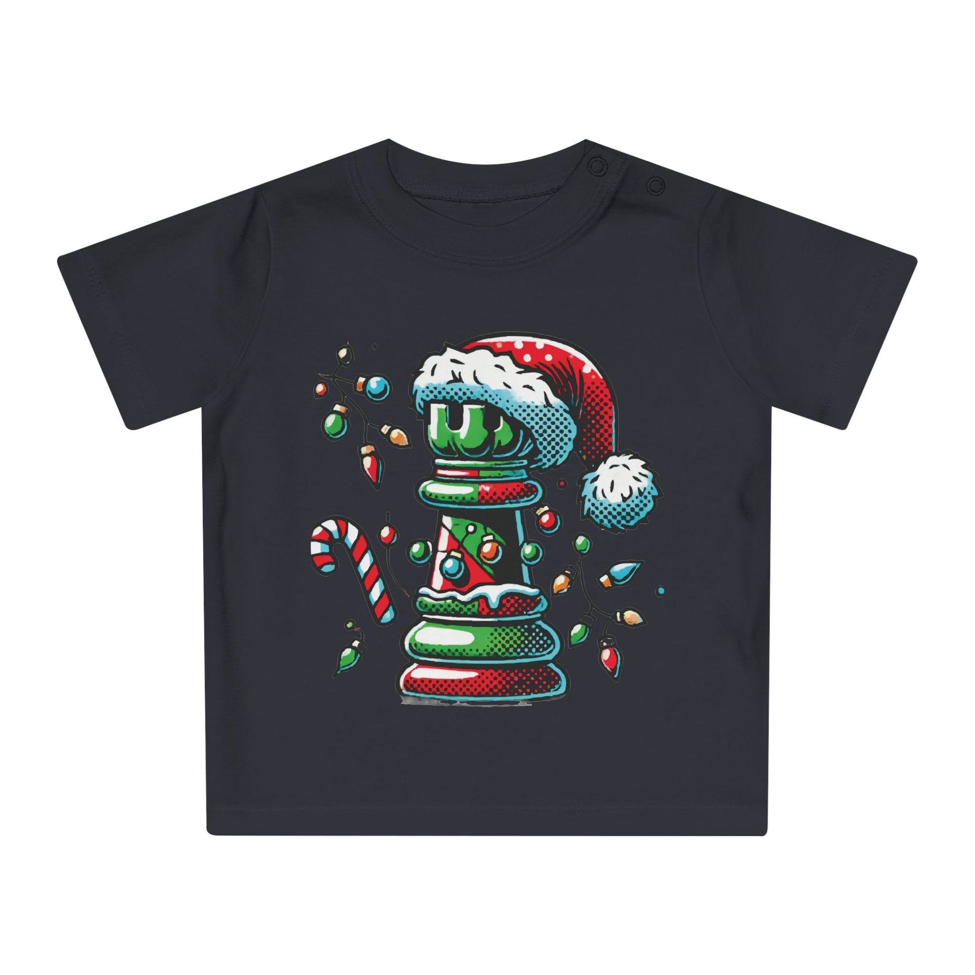 Camiseta de Bebé 100% Algodón Orgánico – Diseño Torre Ajedrez Pop Art Navideño   Kids clothes  27.00 Black-2-3-yrs