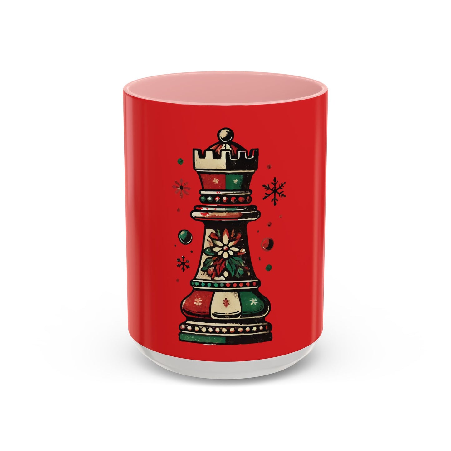 Taza de café con diseño de torre de ajedrez vintage navideño, 11 y 15 oz   Mug  15.00 15oz-Pink