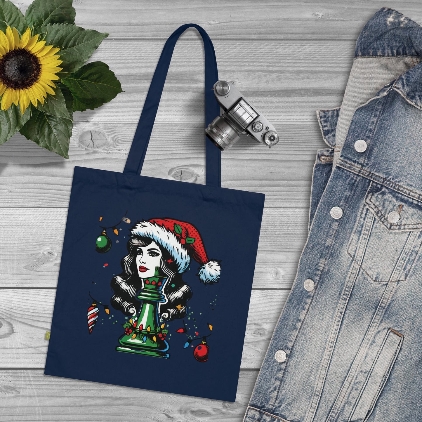 Bolso Tote de Algodón Orgánico con Asa Larga - Pop Art Reina Navideño   Bags