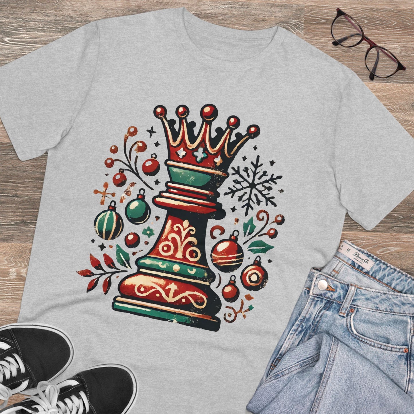 Camiseta Unisex Creador Orgánico con Diseño Reina Vintage Navideño   T-Shirt  27.00 Heather-Grey-2XL