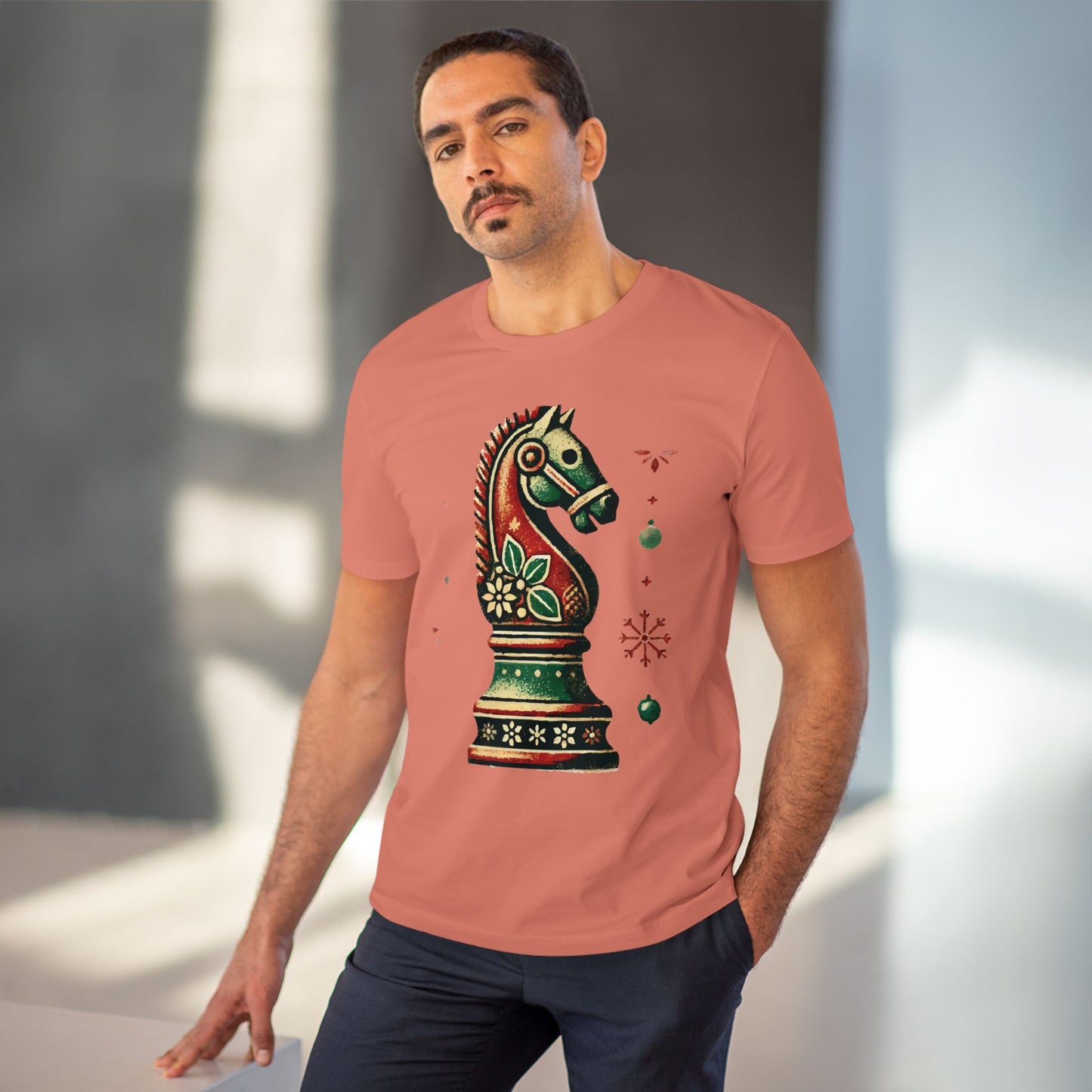 Camiseta Unisex de Algodón Orgánico con Diseño de Caballo Vintage Navideño   T-Shirt