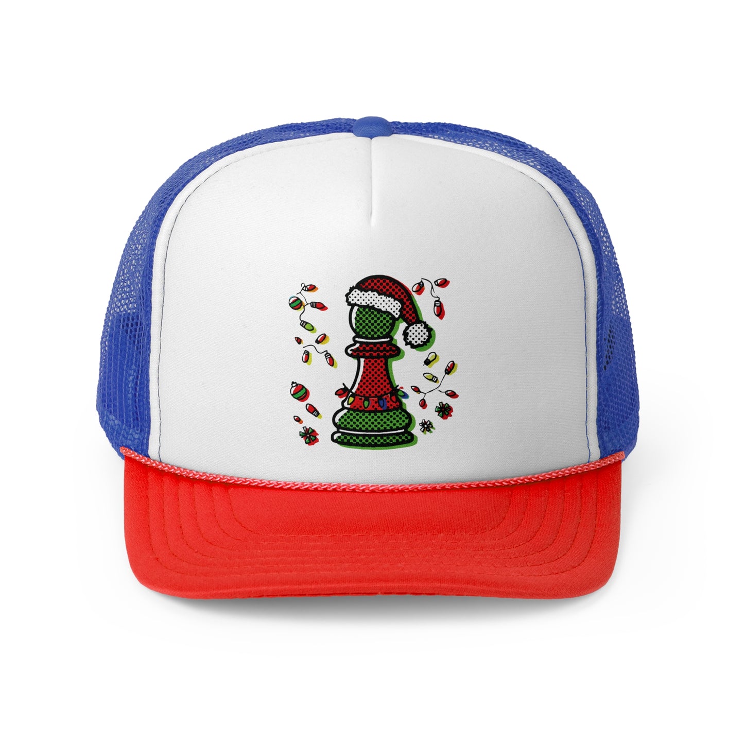 Gorra Navideña Trucker con Peón de Ajedrez en Pop Art   Hats  24.00 Blue-Red-One-size