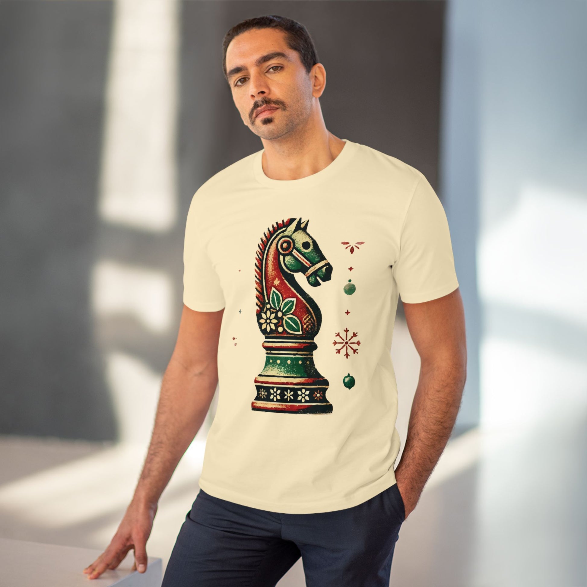 Camiseta Unisex de Algodón Orgánico con Diseño de Caballo Vintage Navideño   T-Shirt