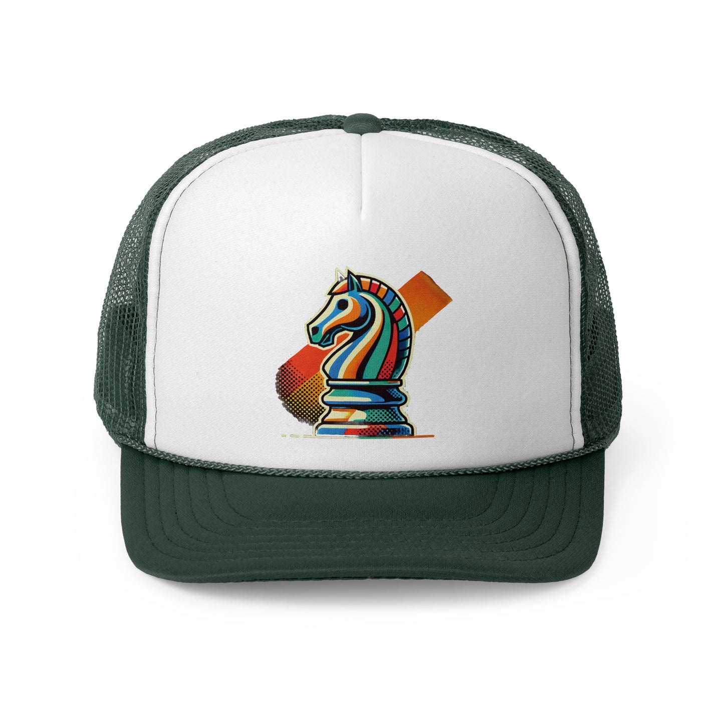 “Trucker Cap Pop Art con diseño de caballo ajedrez – Ajustable y ligera”   Hats  27.00 Dark-Green-One-size