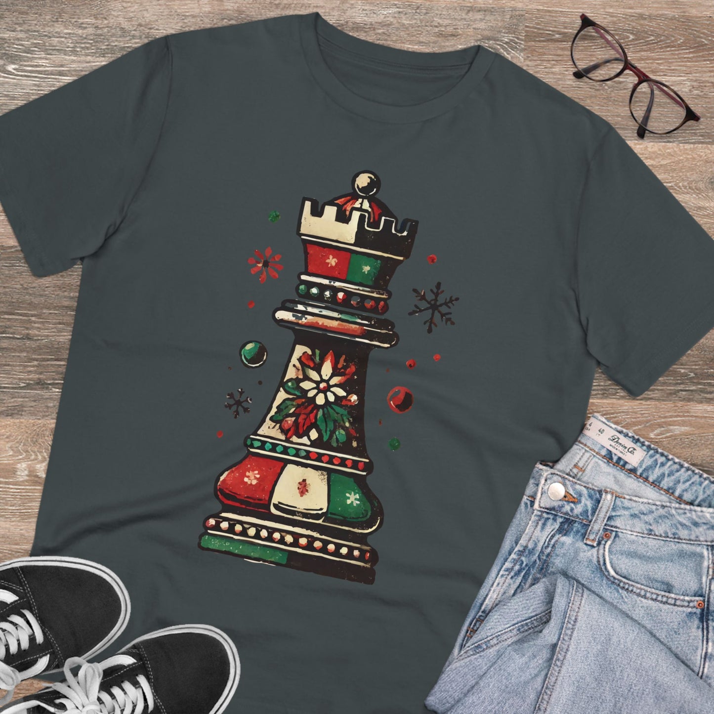 Camiseta Unisex Orgánica Torre de Ajedrez Vintage Navideña - Edición Festiva   T-Shirt  27.00 Anthracite-2XL