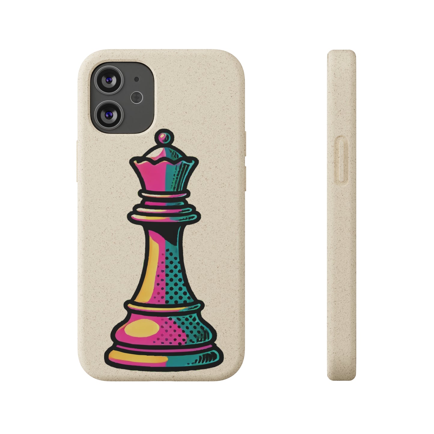 “Funda Biodegradable Reina de Ajedrez – Diseño Pop Art y Carga Inalámbrica”   Phone Case  33.00 iPhone-12-Mini-with-gift-packaging