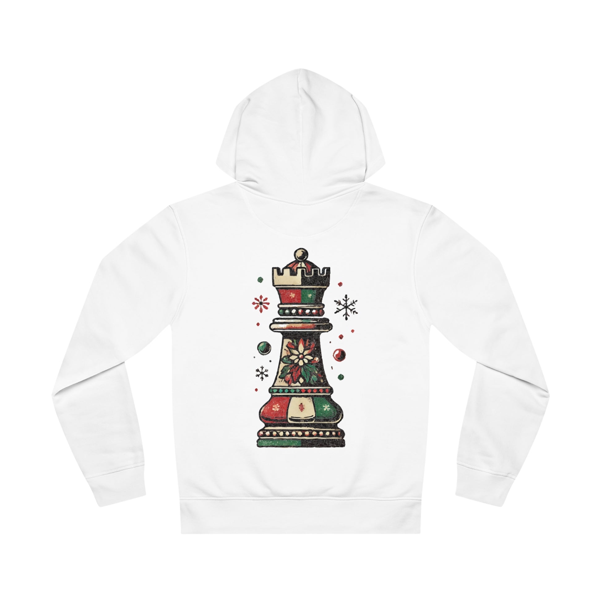 Unisex Drummer Hoodie con Torre de Ajedrez Vintage Navideña   Hoodie