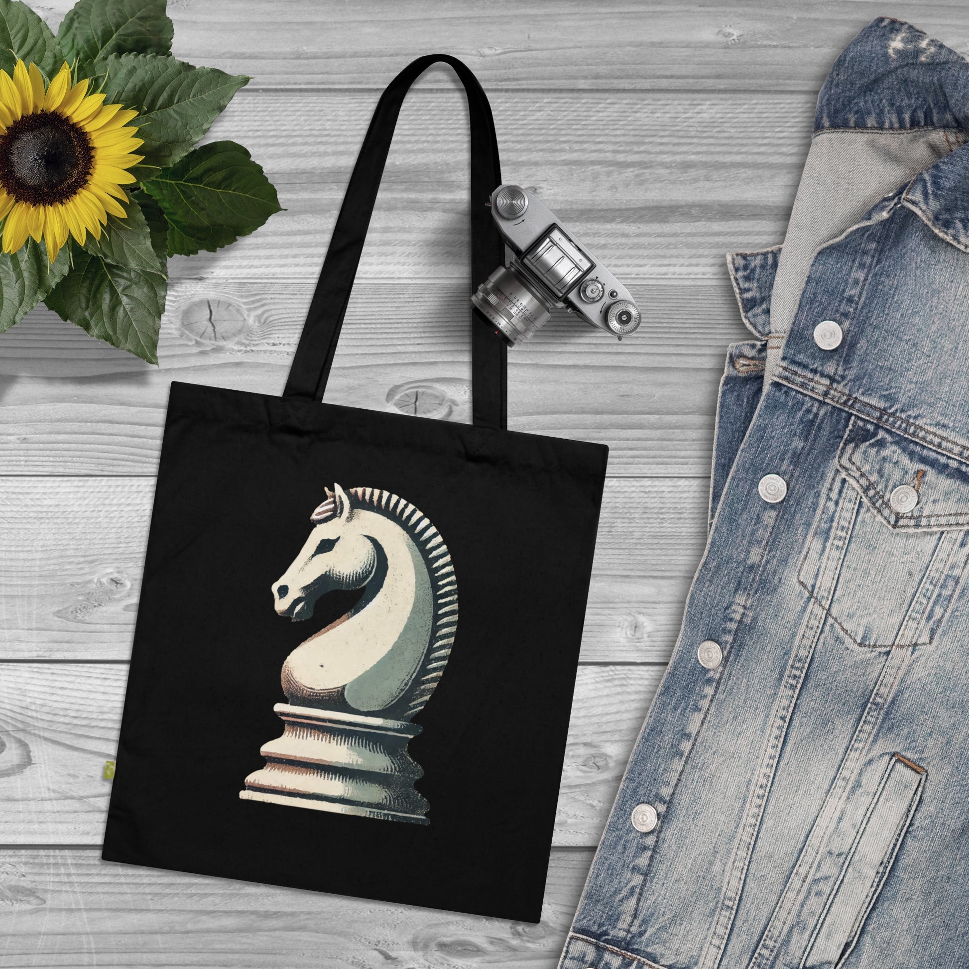 “Organic Cotton Tote Bag – Vintage Knight Design, Eco-Friendly and Durable”   Bags