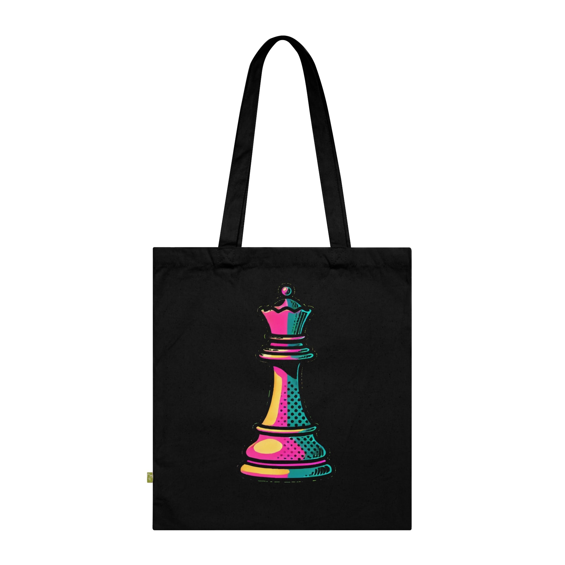 “Bolso Tote Algodón Orgánico Reina de Ajedrez – Diseño Pop Art Ecológico”   Bags  24.00 Black-15-x-16.5