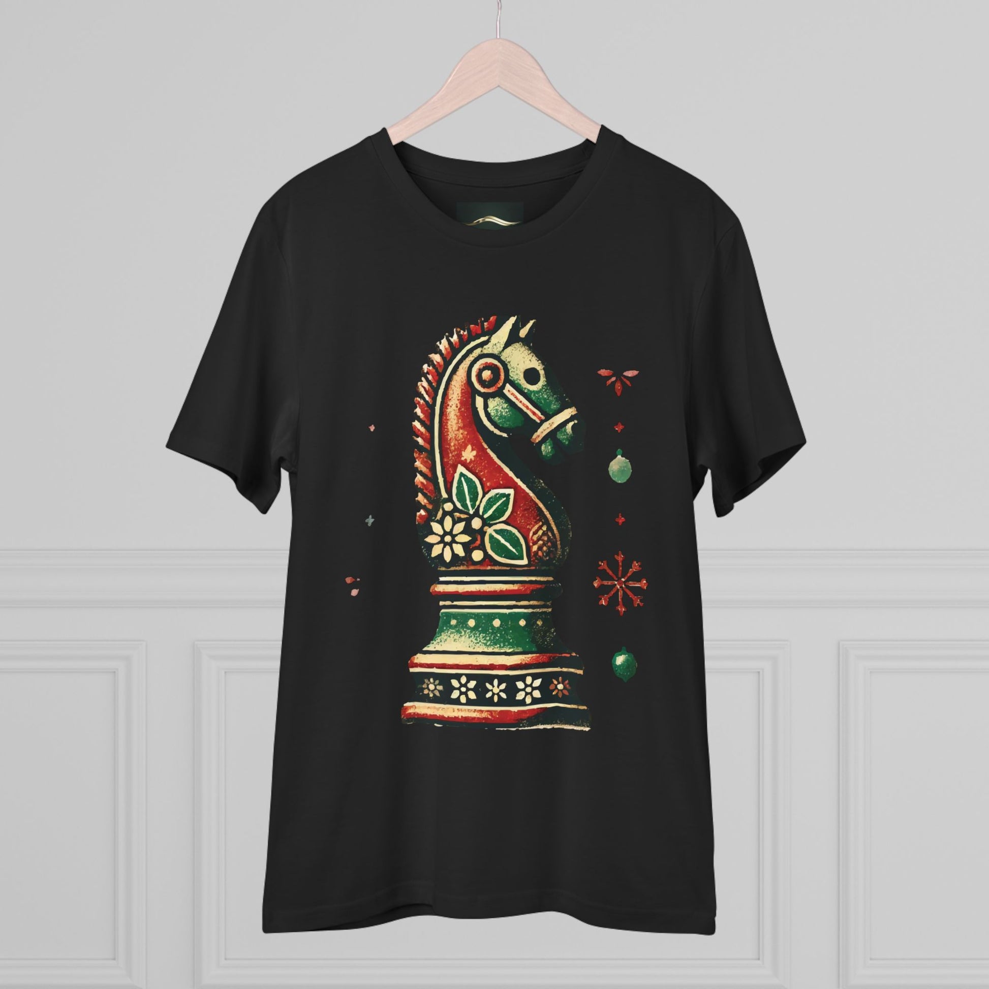 Camiseta Unisex de Algodón Orgánico con Diseño de Caballo Vintage Navideño   T-Shirt